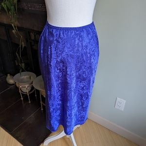 Vtg 90s Small Slip Skirt Lace Trim Purple Baroque Leaf Paisley Pattern 173